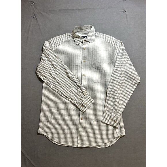 Zegna S Sport Shirt Mens Medium Beige Window Pane Button‎ Up Long Sleeve - Picture 1 of 11